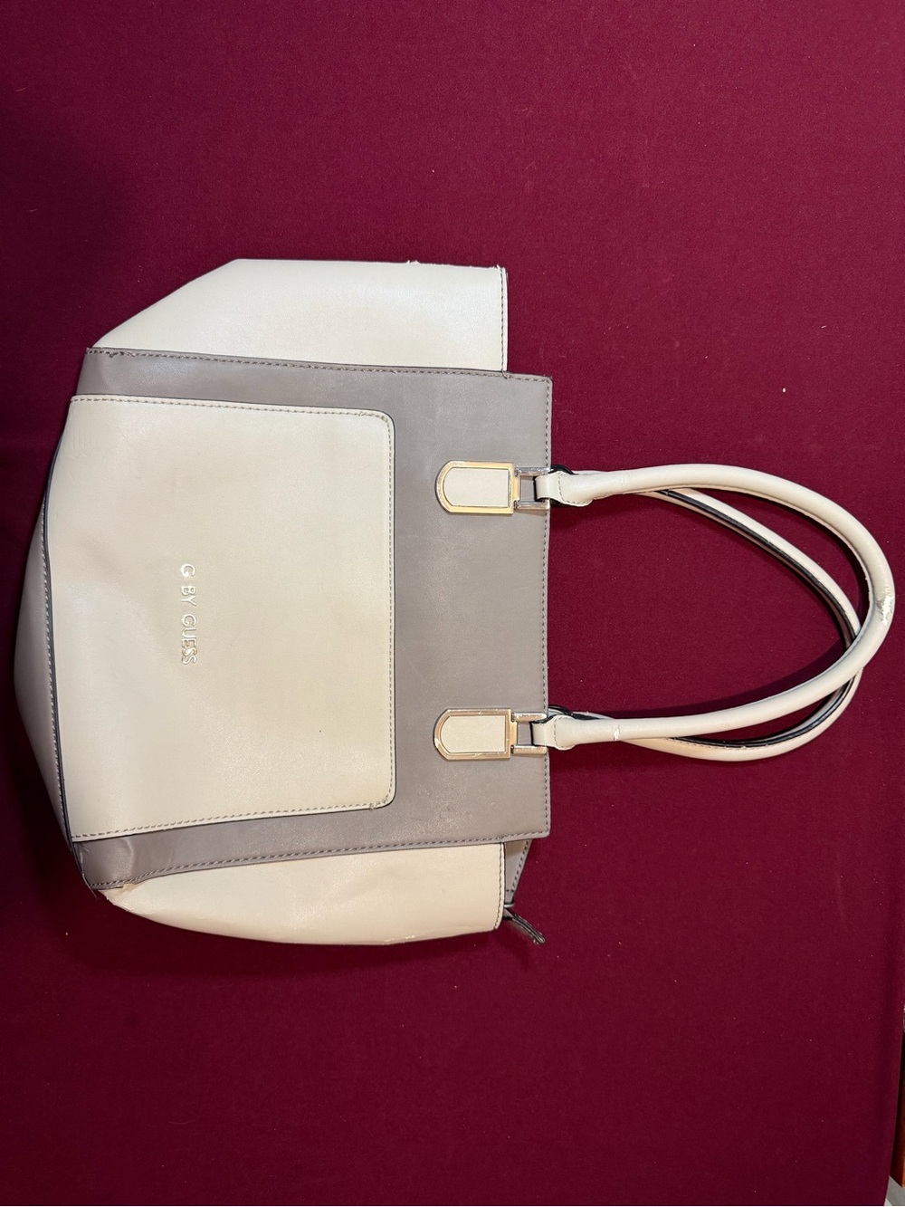 G by Guess Cream and Taupe Shoulder Tote